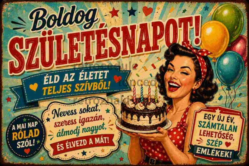 Plechová ceduľa Boldog Szuletésnapot!