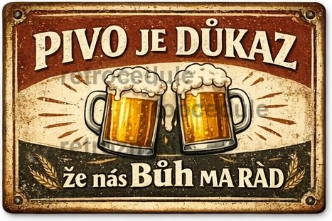 Plechová cedule Pivo je dukaz že nás Buh ma rád