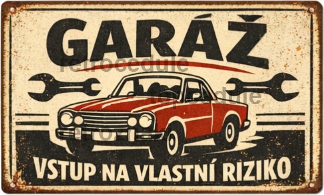 Plechová cedule Garáž Vstup na vlastní riziko