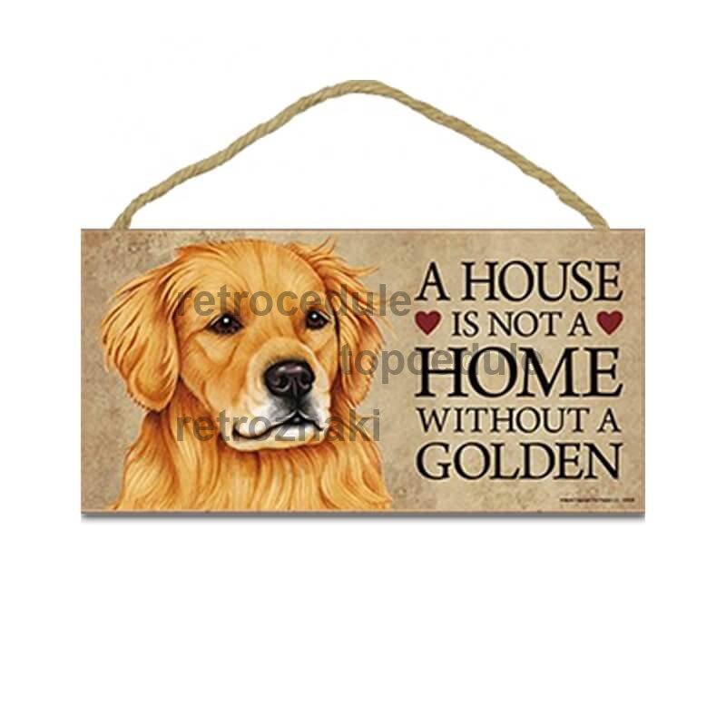Drewniany znak Uwaga dla psa - Golden Retriever