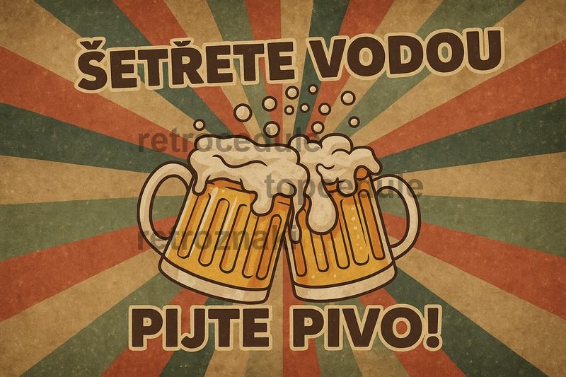 Plechová ceduľa Šetřete vodou - Pijte Pivo!