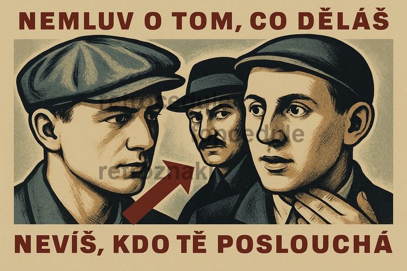 Plechová ceduľa Nemluv o tom, co děláš nevíš, kto tě poslouchá