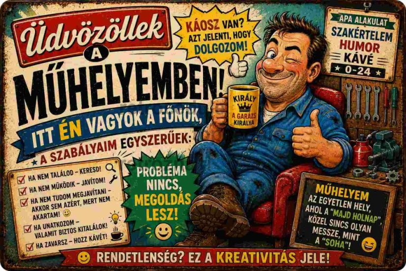 Bádogtábla Udvozollek a muhelyemben!