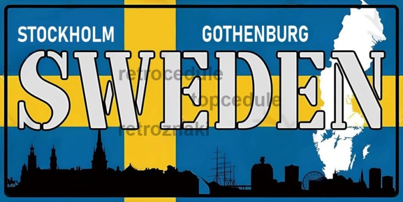 Plechová ceduľa Sweden Stocholm Gothenburg
