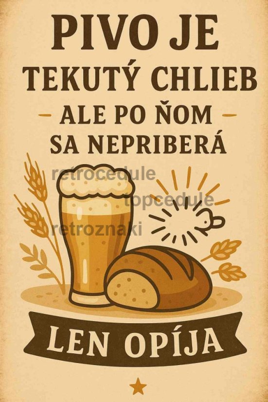 Plechová ceduľa Pivo je tekutý chlieb ale po ňom sa nepriberá