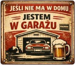 Znak blaszany Jesli nie ma w Domu Jestem W garažu
