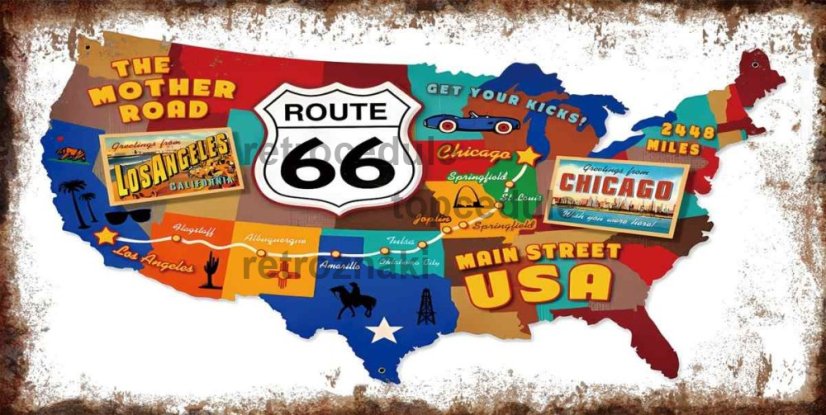 Plechová ceduľa USA The Mother Road Plechová ceduľa USA The Mother Road