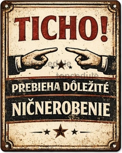 Plechová cedule Ticho! prebieha Dôležité Ničnerobenie
