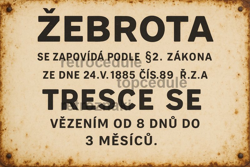 Plechová ceduľa Žebrota Tresce se - Vězením od 8 dnu do 3 měsícu