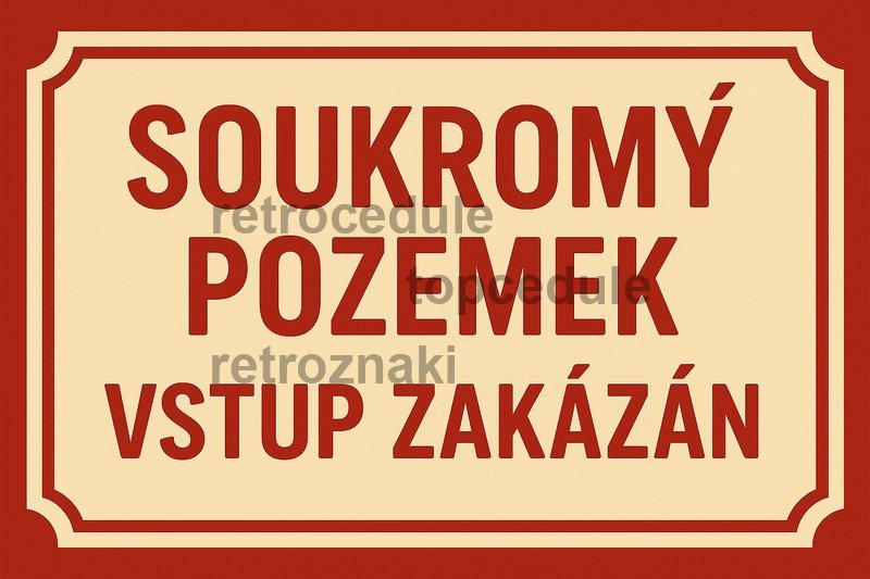 Plechová ceduľa Soukromý pozemek - Vstup zakázán