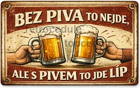 Plechová cedule Bez piva to nejde, ale s pivem to jde líp