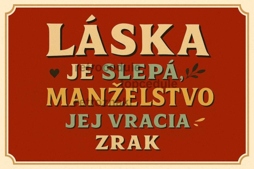 Plechová ceduľa Láska je slepá manželstvo jej vracia zrak Plechová ceduľa Láska je slepá manželstvo jej vracia zrak