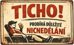Plechová cedule Ticho! Probíha duležité nicnedeláni