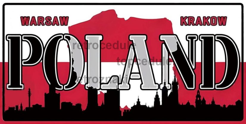 Znak blaszany Poland Warshaw Krakow