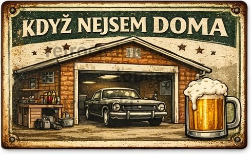 Plechová cedule Když nejsem doma