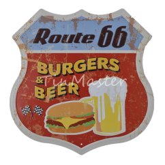 Znak tarczy Route 66, hamburgery i piwo