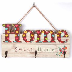 Drevená Ceduľa Home s vešiakom