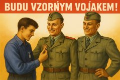 Plechová ceduľa Budu vzorným vojákem!