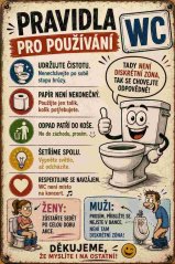 Plechová cedule Pravidla pru používaní  WC