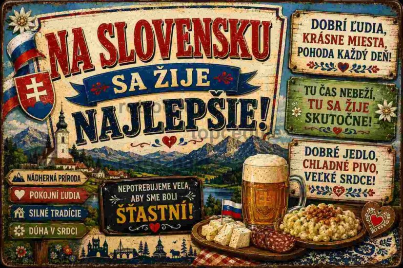 Plechová cedule Na Slovensku sa žije najlepšie!