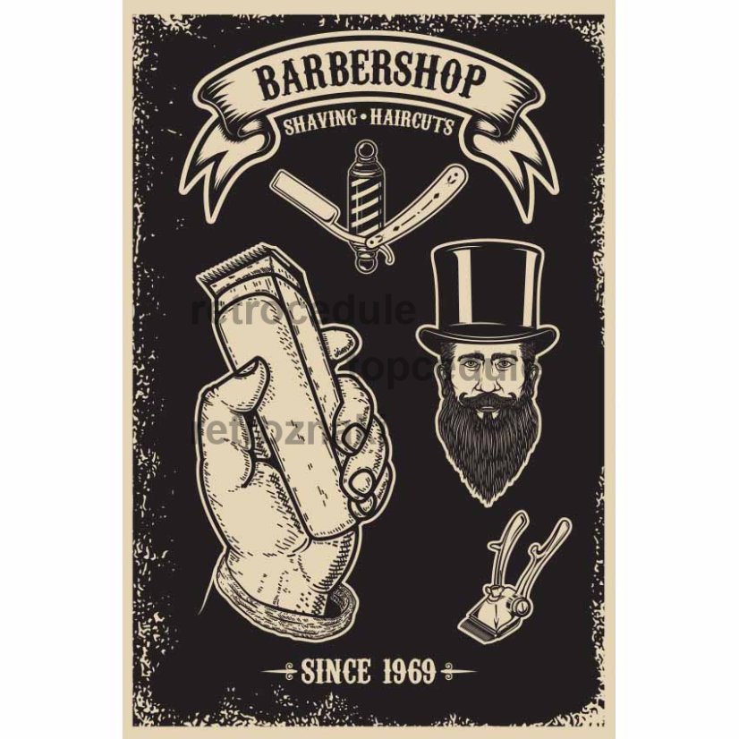 Ceduľa Barbershop Shaving Haircuts