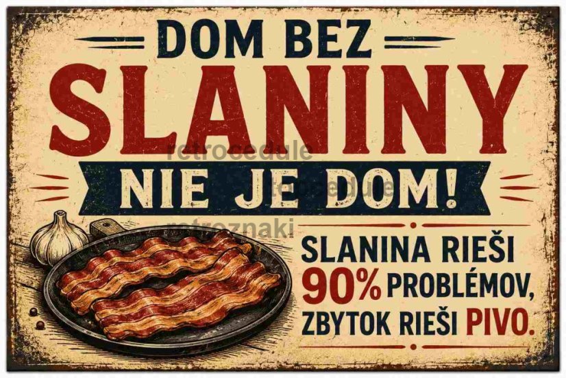 Plechová cedule Dom bez slaniny nieje dom!