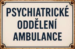 Plechová cedule Psychiatrie oddělení ambulance