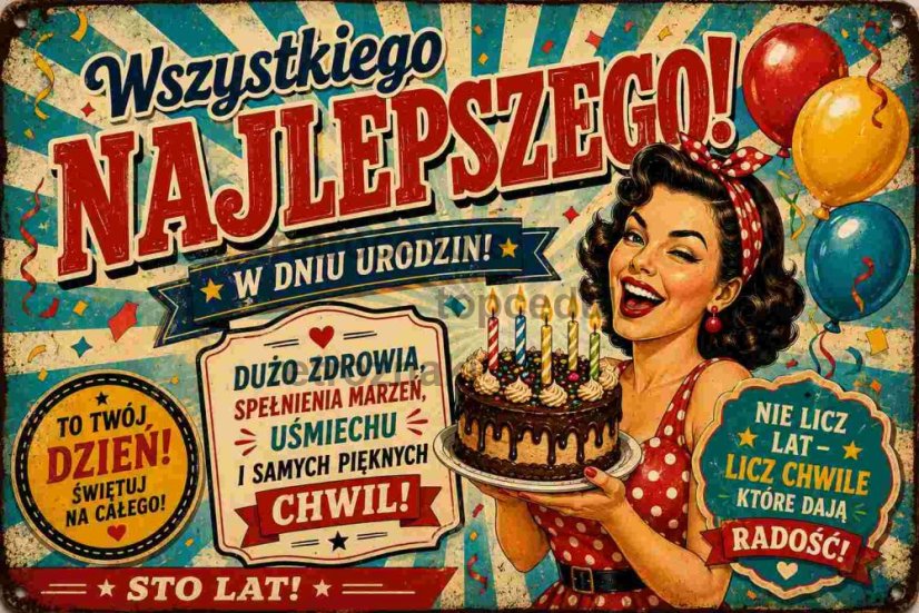 Tabliczka blaszana Wszystkiego Najlepszego! W dniu urodzin!