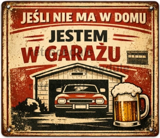 Znak blaszany Jesli nie ma w Domu Jestem W garažu