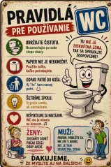 Plechová ceduľa Pravidlá pre požívanie WC