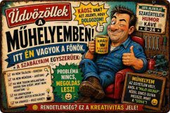 Bádogtábla Udvozollek a muhelyemben!