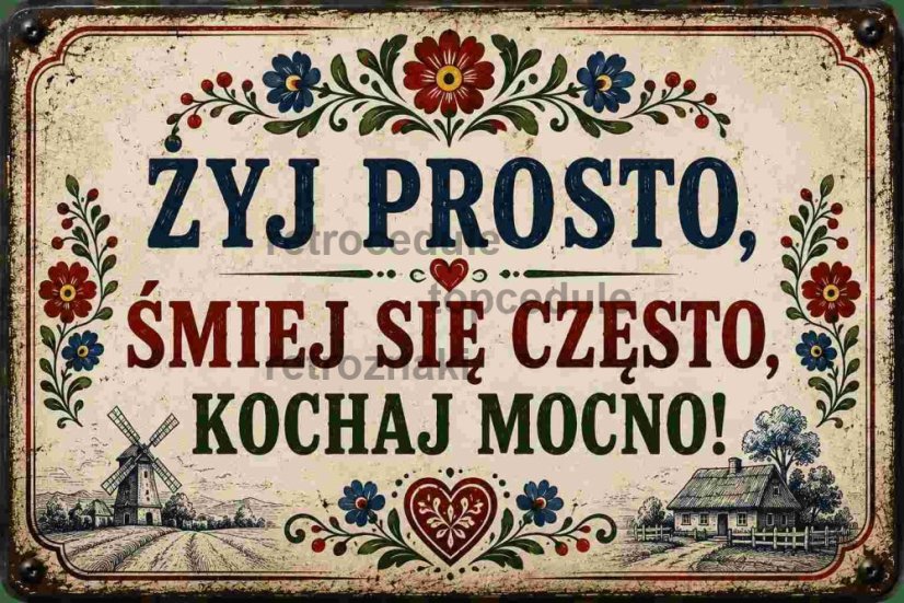 Tabliczka blaszana Zyj prosto, smiej sie czesto