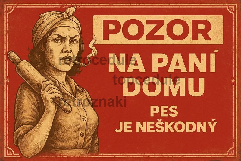 Podpisz oznaczenie Pozor na pani domu - Pes je neškodný