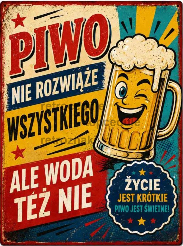 Tabliczka blaszana Piwo nie rozwiaze vszystkiego ale woda tez nie