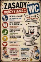 Plechová ceduľa Zasady Korzystania z WC