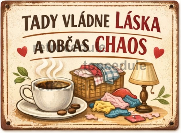 Plechová ceduľa Tady vládne láska a občas chaos