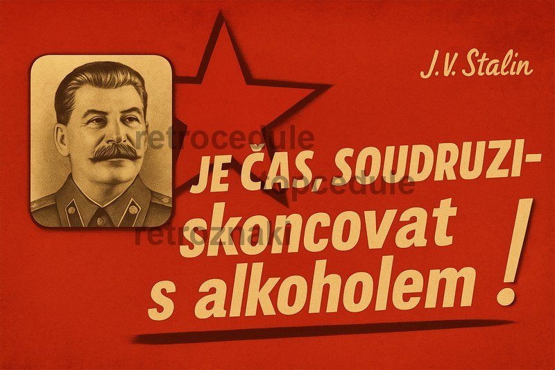 Plechová ceduľa Je čas, Soudruzi skoncovat s alkoholem!
