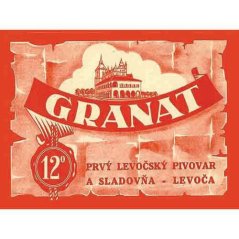 Ceduľa Granát - Prvý Levočský Pivovar a Sladovňa - Levoča