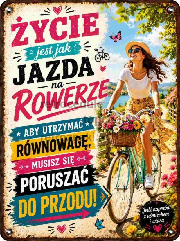Tabliczka blaszana Zyčie jest jak kazda na rowerze