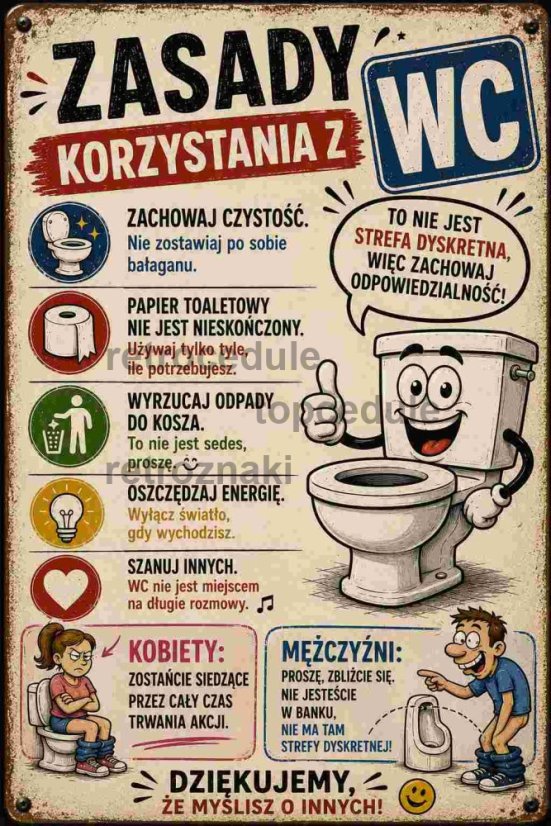 Tabliczka blaszana Zasady Korzystania z WC