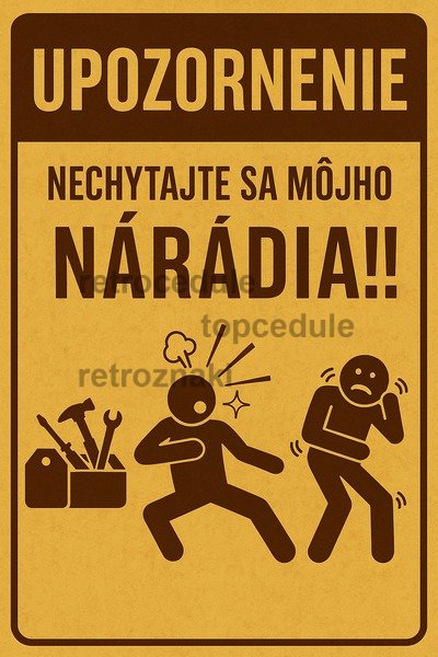 Plechová cedule Upozornenie - Nechytajte sa môjho náradia!! Plechová cedule Upozornenie - Nechytajte sa môjho náradia!!