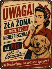 Plechová ceduľa Uwaga! Zla žona