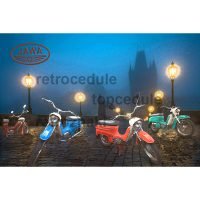 Cedule Jawa 21 – Karlův most – motocykel