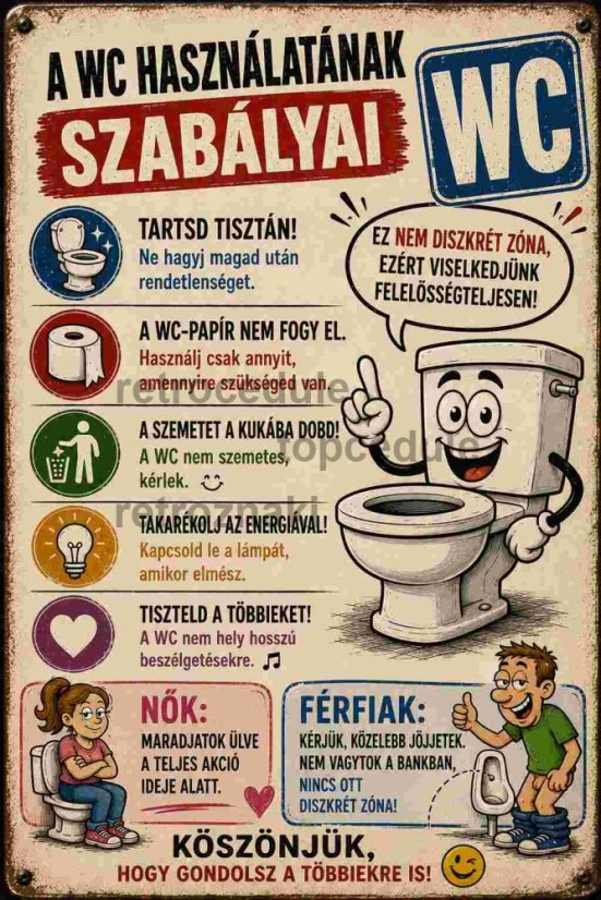 Bádogtábla A WC Hasznalatak Szabalyai