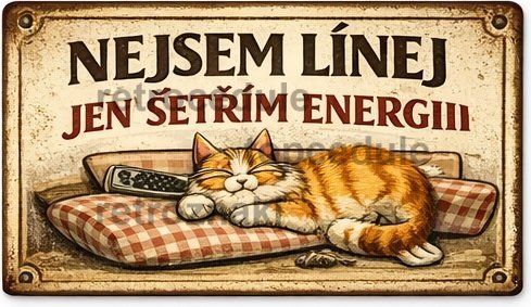 Plechová cedule Nejdem línej - jen šetřím energii Plechová cedule Nejdem línej - jen šetřím energii