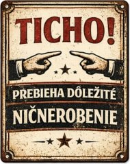 Plechová cedule Ticho! prebieha Dôležité Ničnerobenie